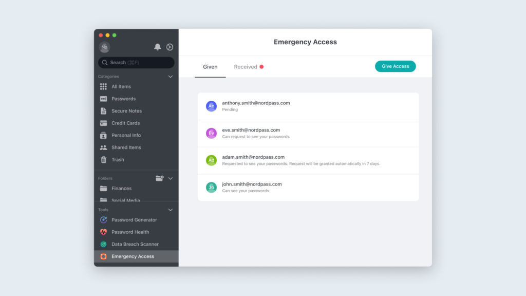 NordPass emergency-access